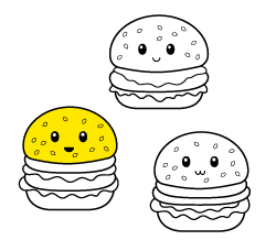 Free drawings for young kids and online coloring pages to paint: Burgers