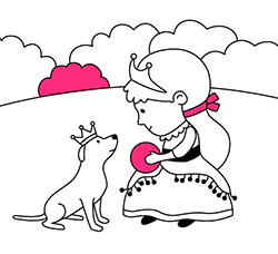 Online princesses coloring pages for children. Princess and puppy
