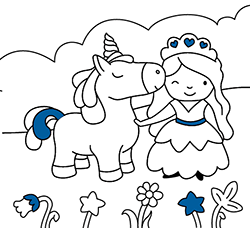 Free princesses coloring pages to paint. Princess and unicorn to print and color