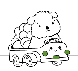 Online transport coloring pages for young children and toddlers to paint: Dog driving a truck