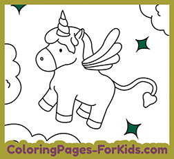 Online coloring pages to print and paint: Flying unicorn