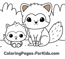 Online animal coloring pages for children and free drawings for young kids to paint: Mother fox and son