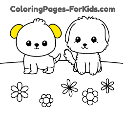 Online coloring pages for toddlers and free animal drawings for young kids to paint: Puppies