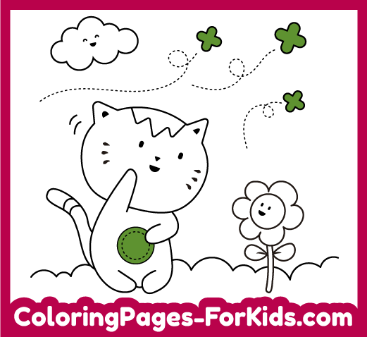 Online and printable animal coloring pages: Cat playing with butterflies