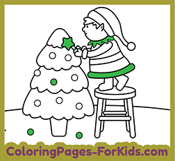Online Christmas coloring pages for kids and toddlers. Elf drawing to print for free and paint