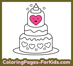 Online coloring pages for young kids and free drawings for toddlers to paint: Heart Cake