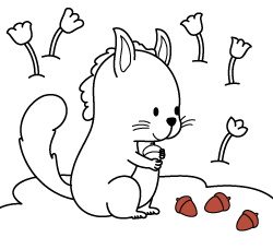 Free animal drawings for young kids and online coloring pages to paint: Squirrel