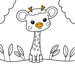 Online animal coloring pages for children and young kids to paint: Baby giraffe