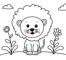 Online animal coloring pages for children and free drawings for young kids to paint: Little lion
