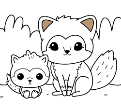 Free animal drawings to paint for young kids and online coloring pages for toddlers: Mother fox and son