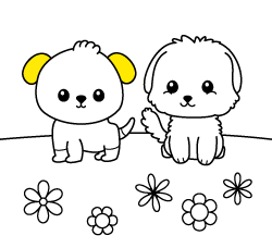 Free drawings to paint for young kids and online animal coloring pages for toddlers: Puppies