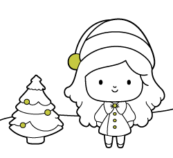 Online Christmas coloring pages for young kids and toddlers: Girl with little tree