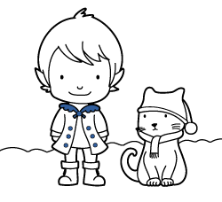 Online Christmas coloring pages for young children and toddlers: Elf with cat