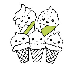 Online coloring pages for toddlers and free drawings for young kids to paint: Little Ice Creams