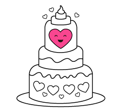 Free drawings to paint for young kids and online coloring pages for toddlers and young children: Heart Cake