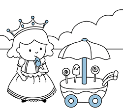 Free drawing to paint. Princess with ice cream coloring page for children