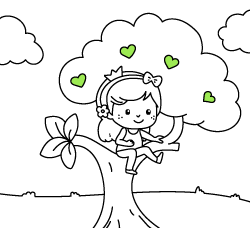 Free Princess drawings for toddlers and online coloring pages to paint: Princess climbed the tree