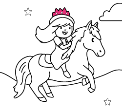 Online Princess coloring pages for young children and toddlers to paint: Princess riding a horse