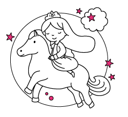 Online Princess coloring pages for young children and toddlers to paint: Princess riding with sun