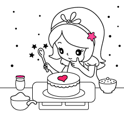 Online Princess coloring pages for young children to paint: Princess cooking