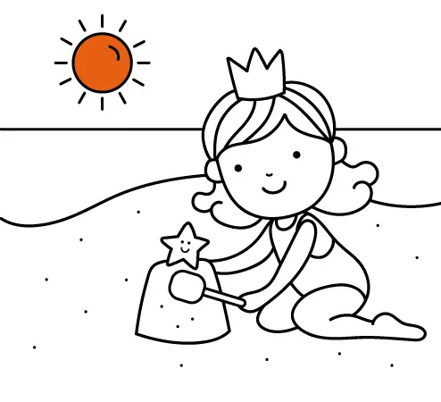Free coloring pages to color online for babies and toddlers: Princess on the Beach
