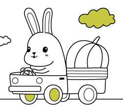 Online transport coloring pages for young kids and free drawings for toddlers to paint: Rabbit and pumpkin