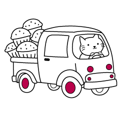 Online transport coloring pages for toddlers and young kids to paint: Truck with Muffins