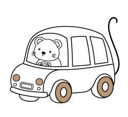 Free transport drawings for young kids and online coloring pages to paint: Mouse driving a car