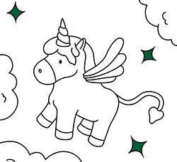Free coloring pages to print and paint. Printable drawings for kids: Flying unicorn
