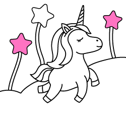 Free unicorn drawings for young kids and online coloring pages to paint: Unicorn under the Stars