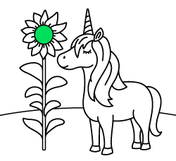 Online unicorn coloring pages for toddlers and free drawings for young kids to paint: Sunflower