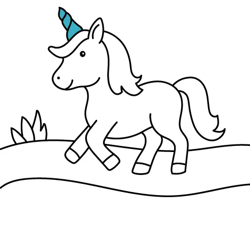 Online unicorn drawings and free coloring pages for babies and kids: Unicorn heading to the river