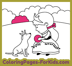 Printable princess coloring pages for toddlers and kids. Princess and puppy