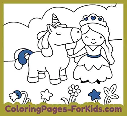 Coloring Pages for Kids * Princess and Unicorn