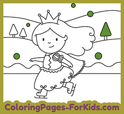 Printable princess skating drawing. Online coloring pages for children