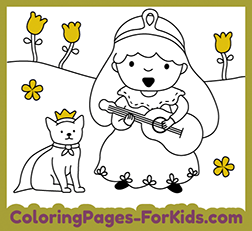 Free coloring pages for kids and toddlers. Princess with guitar draw