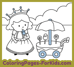 Printable princess coloring pages for children. Ice cream