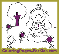 Free coloring pages for kids. Printable princess drawing with butterflies