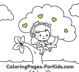 Online Princess coloring pages for young children to paint: Princess climbed the tree