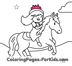 Online Princess drawings for kids and online coloring pages to paint: Princess riding a horse