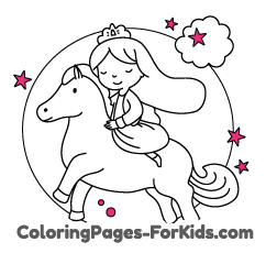 Online Princess drawings to paint for toddlers and young children: Princess riding with sun