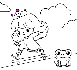 Online Princess coloring pages for toddlers and young kids to paint: Princess on skateboard