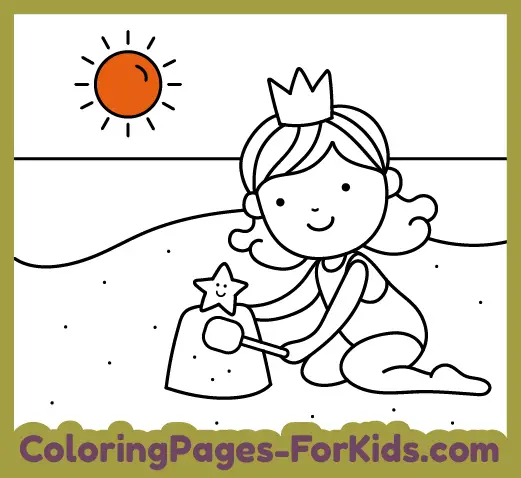 Online princess coloring pages for toddlers: Princess on the Beach