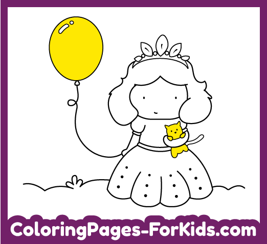 Free princess with baloon coloring pages for kids