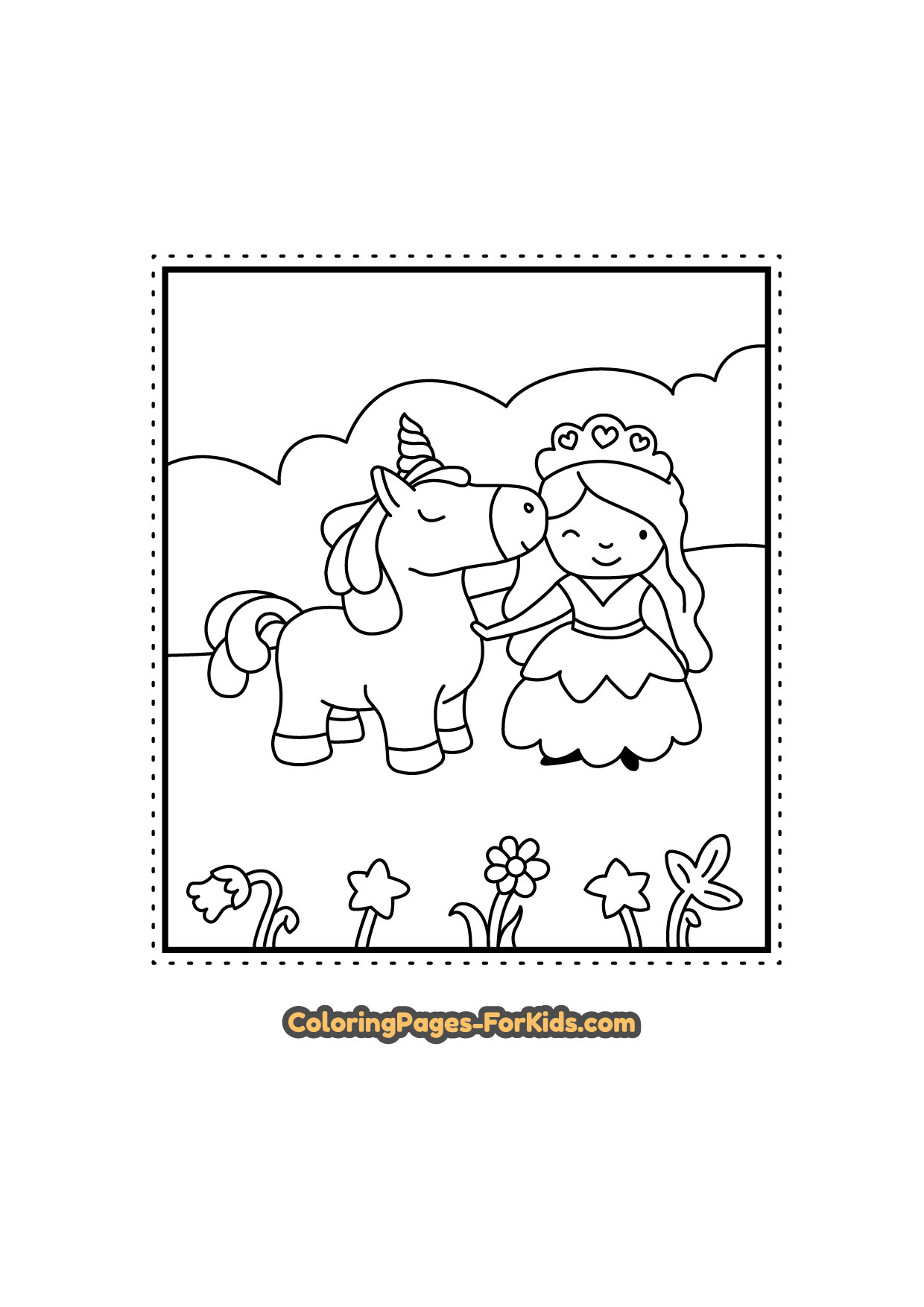 Coloring Pages for Kids * Princess and Unicorn