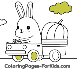 Free transport drawings to paint for young kids and online coloring pages for children: Rabbit and pumpkin