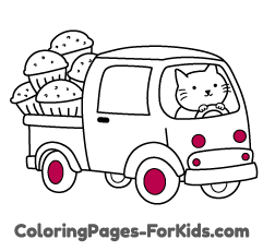 Free transport coloring pages for young kids and online drawings to paint: Truck with Muffins