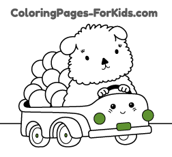 Free transport drawings for toddlers and online coloring pages to paint: Dog driving a truck