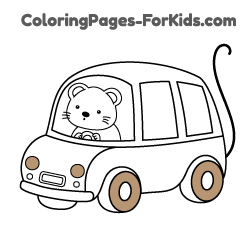 Online transport coloring pages for toddlers and young kids to paint: Mouse driving a car