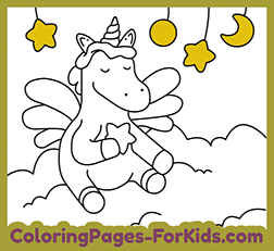 Printable coloring pages for kids and toddlers: Unicorn with wings